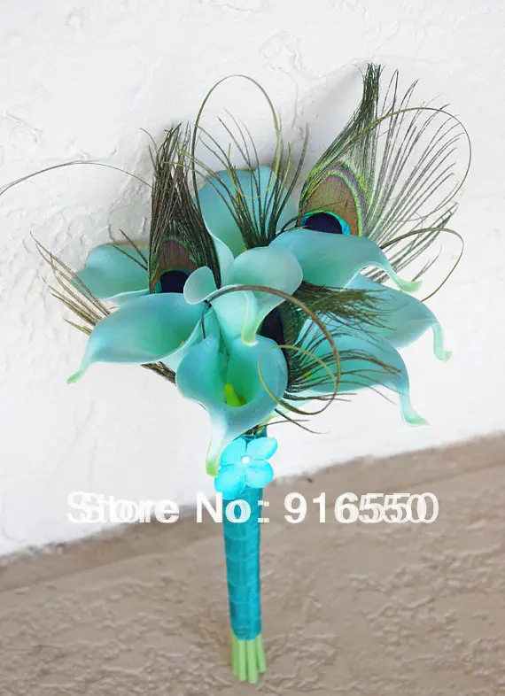 Free Shipping Blue Real Touch Calla Lily Wedding Bouquet Light Teal Blue Calla Lilies With Peacock Feathers Bridal Bouquet Touch Screen Pc Games Flower Soilflowers Head Aliexpress