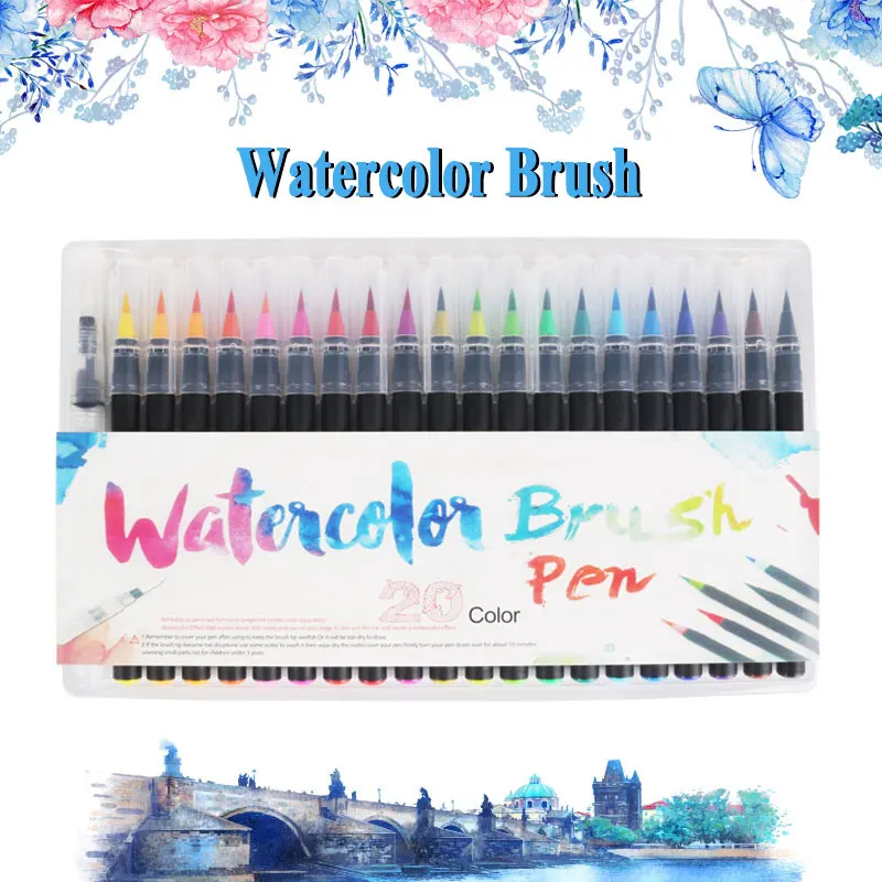 

DELVTCH 20Color+1Pen Set Premium Drawing Painting Soft Brush Pen Watercolor Brush Marker Pen Effect For Manga Comic Calligraphy