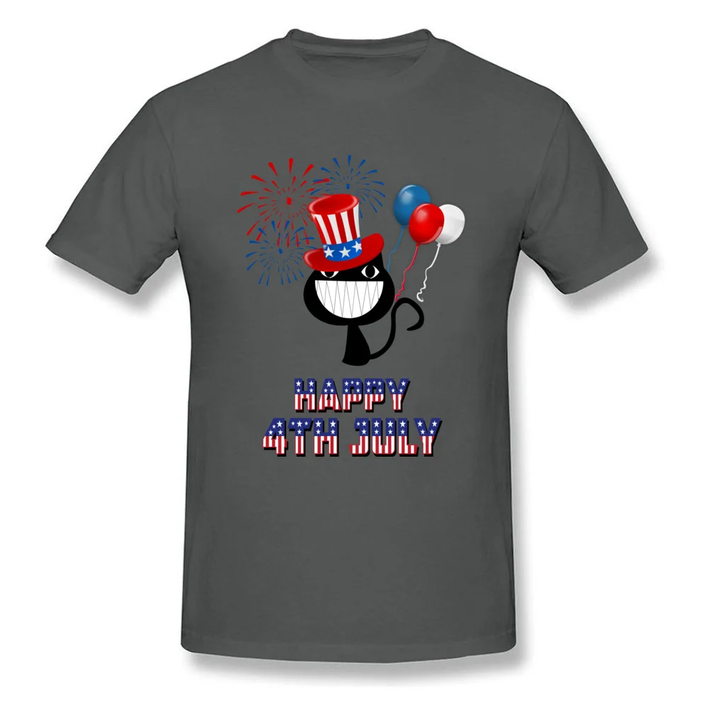 Family comfortable Round Collar Tshirts Summer Tops Tees Short Sleeve for Adult Discount 100% Cotton Camisa Top T-shirts Happy 4th of July Cat Independence Day carbon