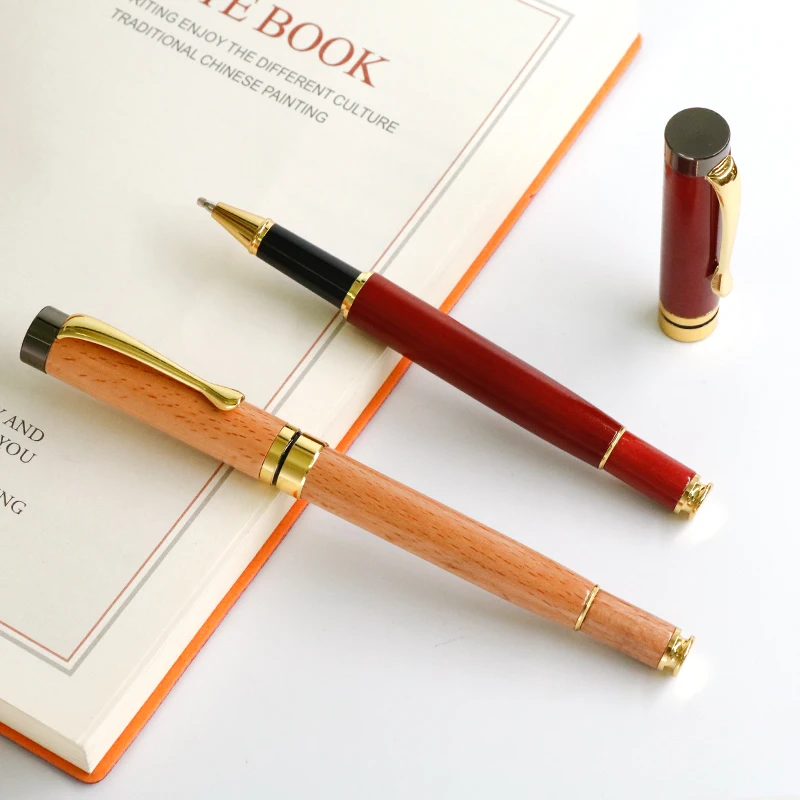 

New Arrival Wooden Metal Rollerball Pen 1pcs Black Ink Refill Fine Point 0.5mm Business Signature Pens for Gift Office Supplies