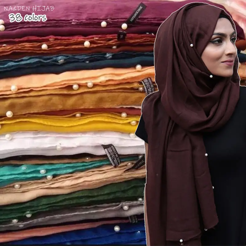 

Women pearl border hijab scarf fashion beads scarves