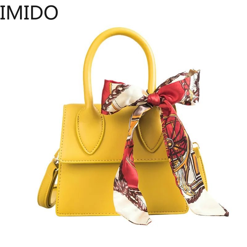 

IMIDO Summer New Female Bag Quality PU Leather Women's Bag Simple Small Tote Bag Women's Designer Handbag Ribbon Shoulder Bags
