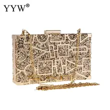 YYW цинковая муфта из сплава сумки для женщин блесток вечерняя сумка Женская Новая мода элегантная цепочка геометрического стиля сумка на плечо коробка клатчи