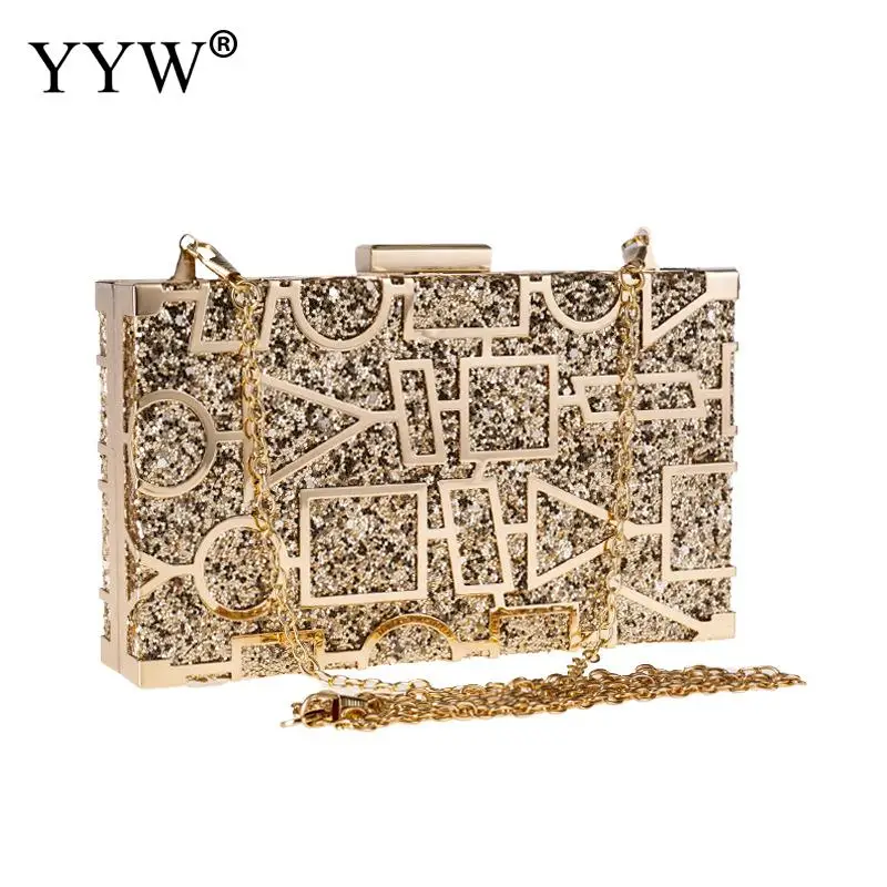 

YYW Zinc Alloy Clutch Bags For Women 2019 Sequin Evening Bag Women New Fashion Elegant Geometric Chain Shoulder Bag Box Clutches
