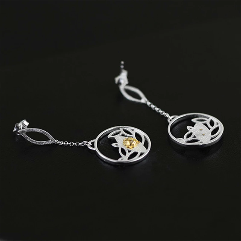 Lotus Fun Real 925 Sterling Silver Drop Dangle Earrings for Women Round Ladybug Beetle Tassel Earings Fine Jewelry Dropshipping