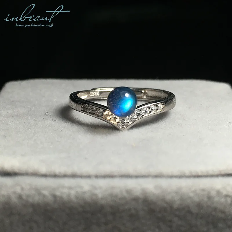 

inbeaut 925 Silver Sparkling Nature Labradorite Crown Ring Female Blue Moonlight Gemstone Rings Women Wedding Precious Jewelry
