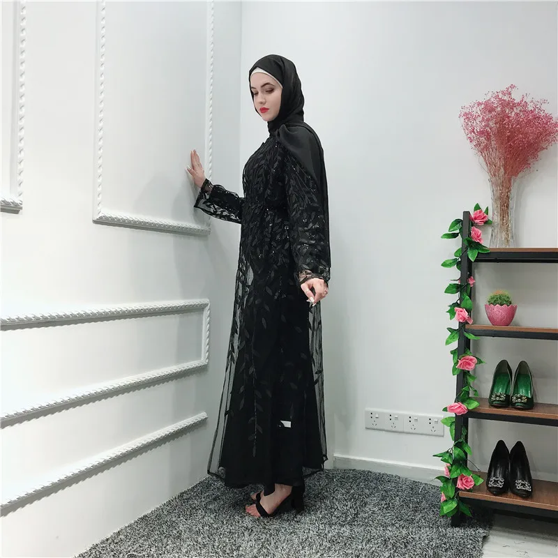 Роскошная мусульманская вышивка abaya длинные платья кардиган-кимоно открытые длинные халаты Jubah Ближний Восток Eid Рамадан исламский