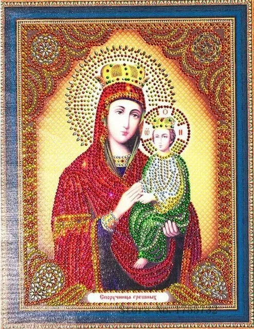 HUACAN частично с алмазной вышивкой иконы Девы Марии Алмазная мозаика особой формы алмазная живопись религия Стразы - Цвет: LP121