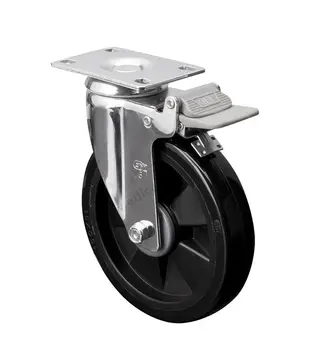 

1PC EDL Medium 6 Inch Casters Wheels 110Kg Polyurethane Wheels Castors Plate Brake Locking Roller Chrome Industrial for trolley