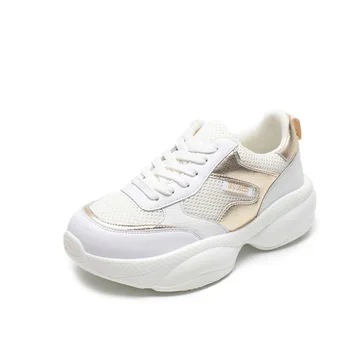 

Women's Mesh Breathable Thick-soled Sneakers Spring Autumn New Fashion Comfortable Soft Color Matching Design Lace Casual Shoes
