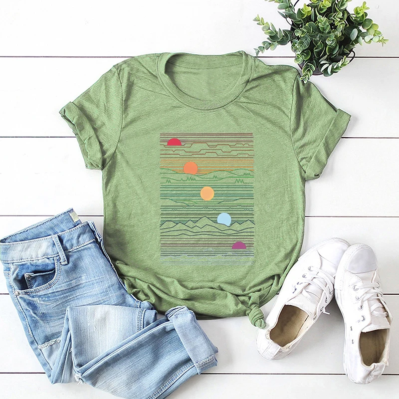 Anself Sunrise/женские футболки Harajuku с принтом, Повседневная Базовая футболка, женские топы, 5xl, летняя футболка с коротким рукавом, одежда - Цвет: Армейский зеленый