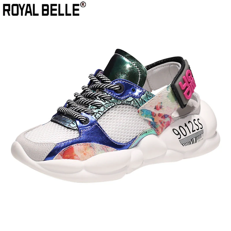 

Royal Belle Air Mesh Mixed Color Sneaker Sandals Breathable Lace Up Summer Sandals Patchwork Platform Tenis Summer Espadrilles