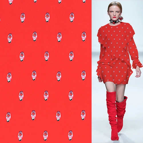 

China baby print on red bottom silk Crepe DE chine fabric 140cm width,SCDC929