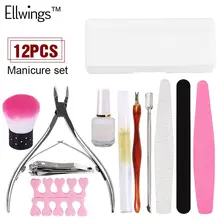 Ellwings 12 шт./лот набор инструментов для дизайна ногтей, кисть для ногтей, пилочка для кутикулы, вилка, толкатель, УФ Гель-лак для маникюра, инструменты высокого качества