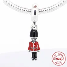 FL158 серебряные бусины 925 пробы игрушечный солдатик серебро болтается с черно-красной эмалью для создания ювелирных изделий