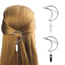 1 шт. винтажные Модные женские заколки для волос в форме Луны кварцевые шестигранные натуральный камень в виде пули призмы Шарм шпилька подарки