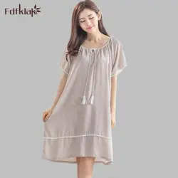 Для женщин Ночная рубашка хлопок волокна пижамы летнее платье повседневные свободные женские ночные сорочки с коротким рукавом рубашки