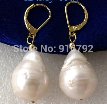 

Wholesale >>>14x19mm White Keishi Keshi Drip Baroque Pearl Earrings 14K GP