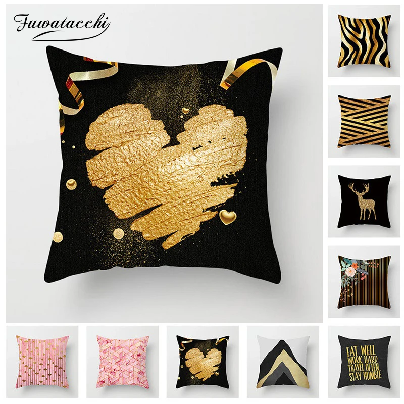 Fuwatacchi Geometric Gold Foil Printed Pillow Covers Case Golden Design
