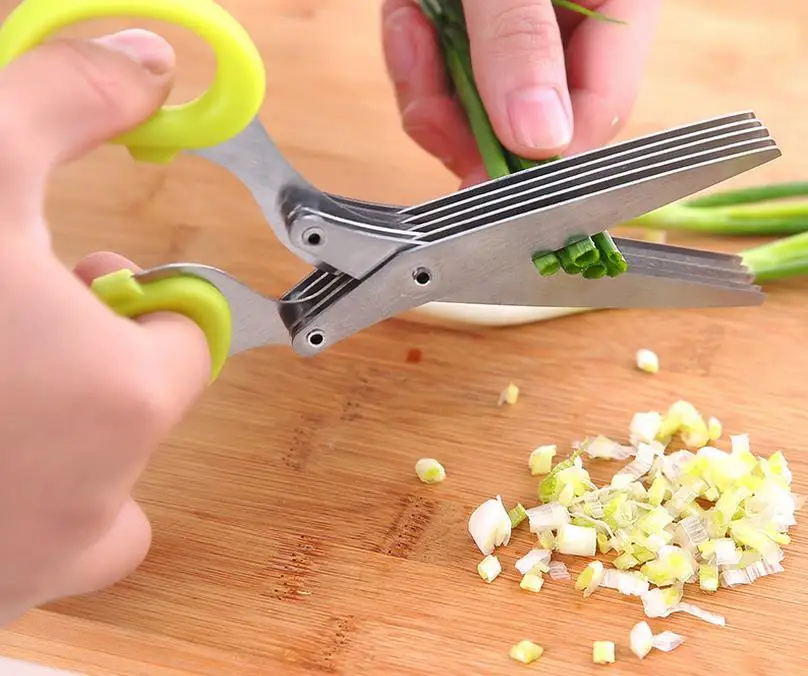 

Multi-functional Stainless Steel Kitchen Knives 5 Layers Scissors Sushi Shredded Scallion Cut Herb Spices Scissors Cooking Tools