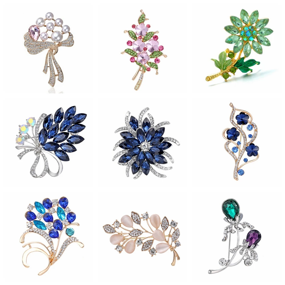 Flower Brooch pins Crystal Brooches For women Clothing Decoration