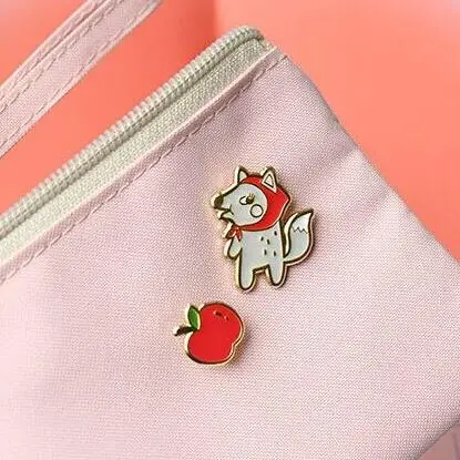 Image Bovvsky Fashion cute cartoon Cute lovely wolf apple Metal Brooch Pins Button Pins collar Jeans Bag Decoration Lapel Pin brooch