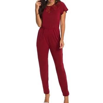 

Sexy short Sleeve jumpsuit women long romper 2019 summer women lady Fashion trousers beach lace jumpsuit coveralls female frock