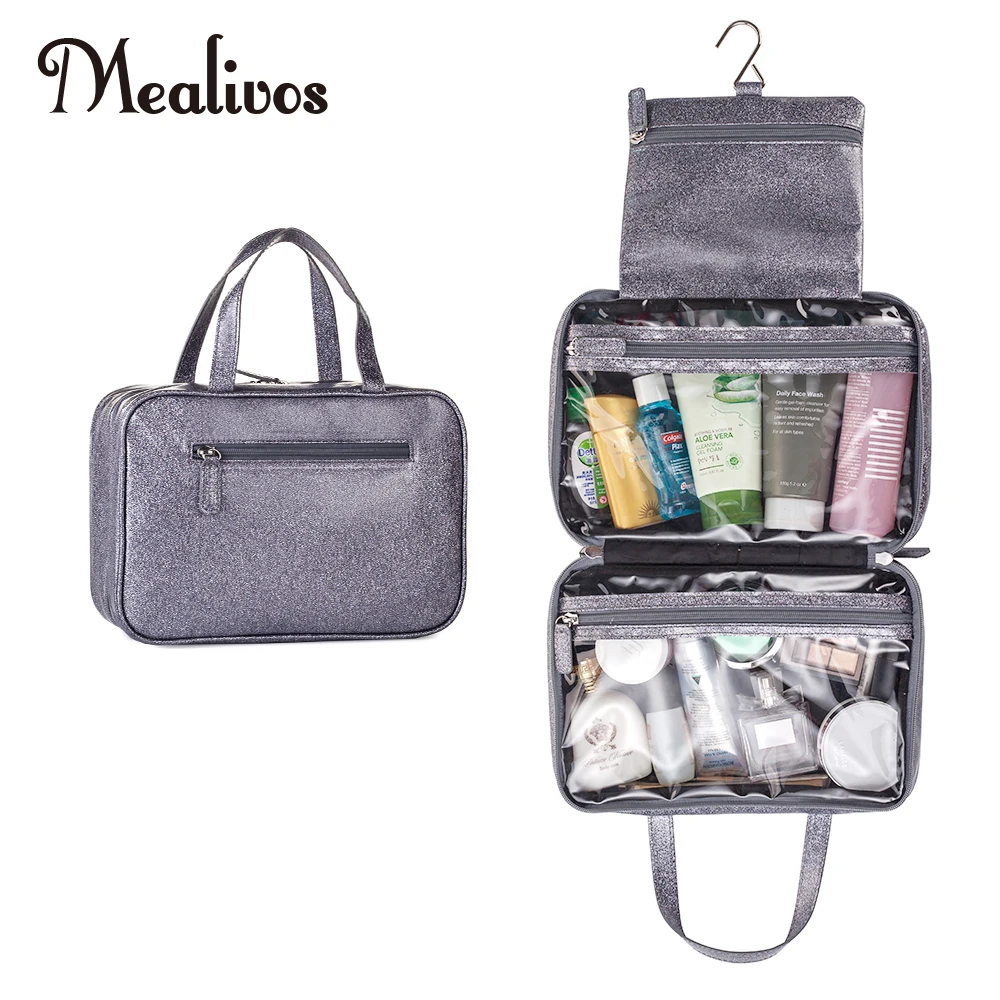 

MyMealivos Grey Glitter Versatile Travel Cosmetic Bag - Perfect Hanging Travel Toiletry Organizer