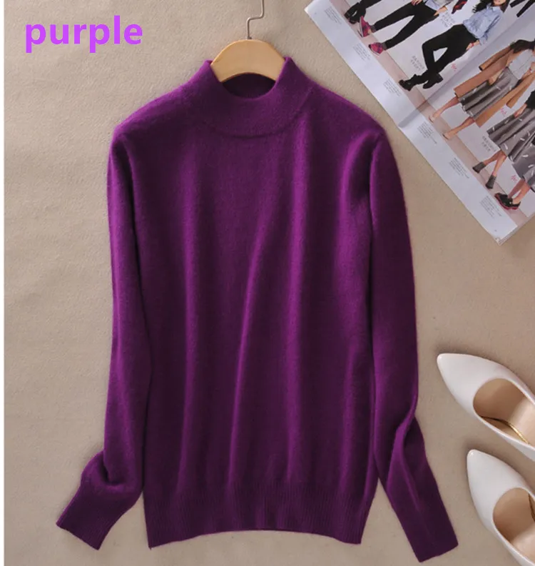 Lafarvie модный вязаный свитер из смеси на основе кашемира женские топы Осень Зима Водолазка длинный рукав пуловер женский джемпер - Цвет: purple