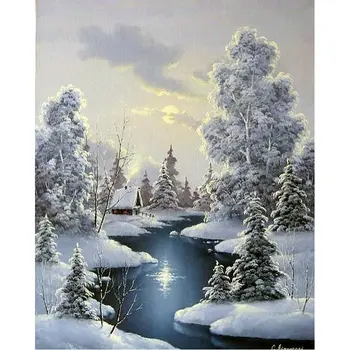 

DIY Full rhinestone full square Diamond Embroidery winter landscape icon 5D Diy Diamond Painting Cross Stitch snow tree picture