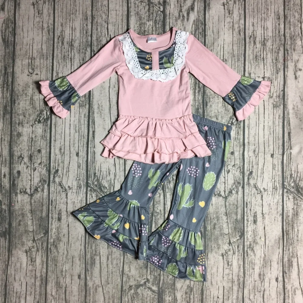 

new Fall/winter baby girls children clothes cactus ruffles long pants outfits boutique Fall clothing milksilk outfits kids wear