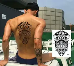 2 листа Лидер продаж 2017 года Черный Тотем индийский голова большая Временные татуировки 3D наклейки татуировки назад руку Средства ухода за