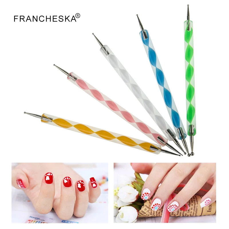 

Francheska 5Pcs Professional Nail Pen Nail Art Tools 2 Ways Drill Point Pen Dotting Tools for Painting Gel Polish Rhinestone