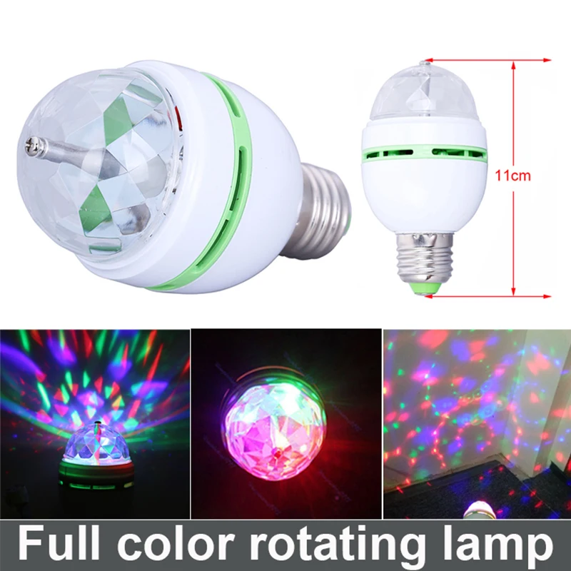 

3W E27 RGB Full Color LED Bulb Crystal Auto Rotating Stage Effect DJ Disco Light Bulb Mini laser party Stage Light Free Shipping