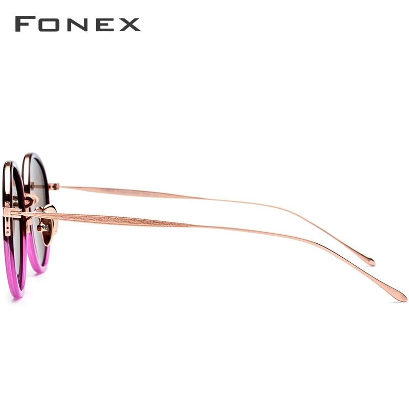 FONEX Очки солнцезащитные унисекс зеркальные Круглые из титана и ацетата|Женские