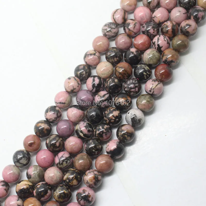 Spedizione Gratuita! Commercio All'Ingrosso 47 Pz! 8Mm Bella Linea Nera Rhodonite Rotonda Per Il Braccialetto Di Diy Branelli Allentati 15"