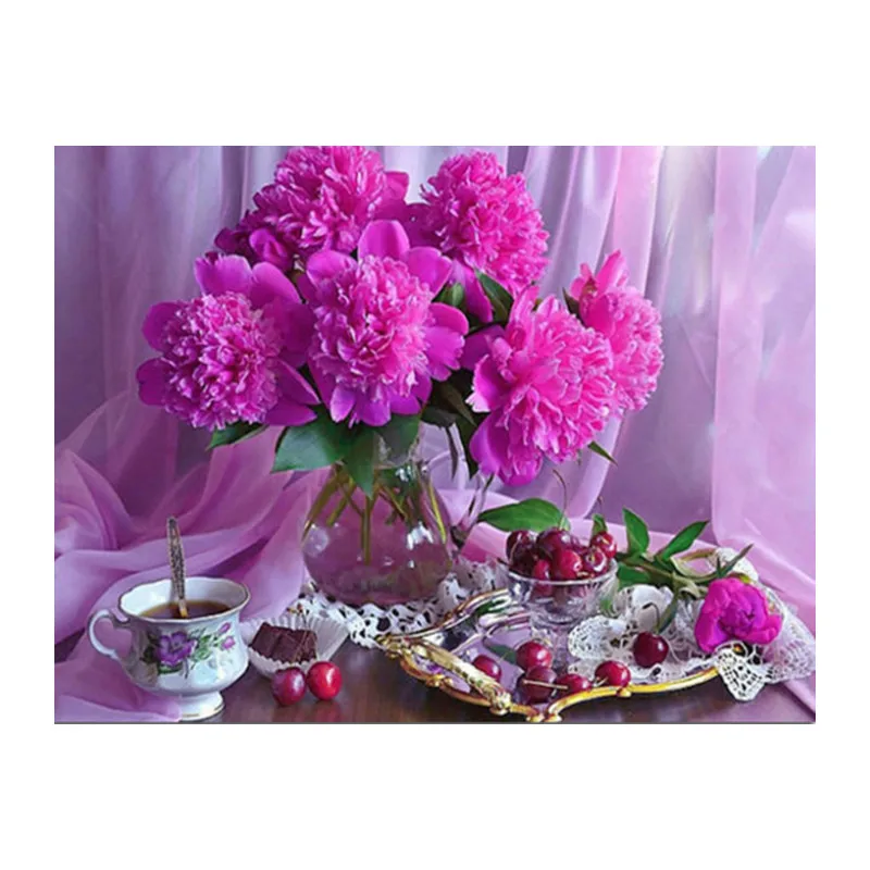 Flower Cherry Tea 50x38cm Full drill diamond 3d diamond cross stitch fashion diamond mosaic pictures of rhinestones