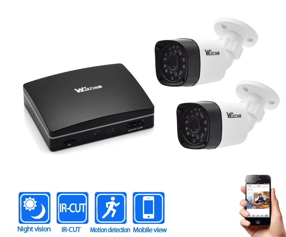 Wistino 1080P CCTV Security System Kit Night Vision 2pcs IP Camera Bullet Outdoor Surveillance Monitor Kits Mini NVR H.265 1MP (2)