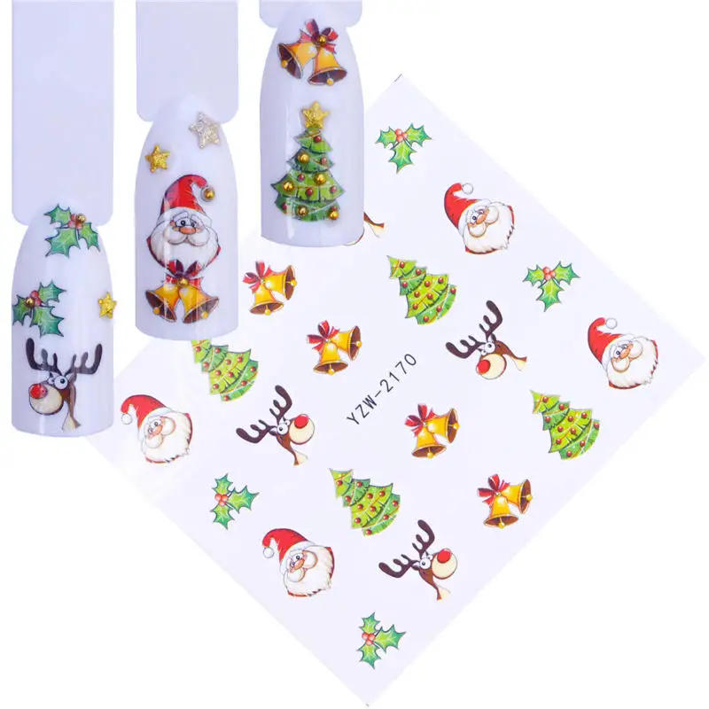 YWK 1 лист Рождественская Снежинка наклейка для ногтей Санта Клаус Олень шаблон переводная Наклейка Маникюр наклейки для ногтей - Цвет: YZW-2170