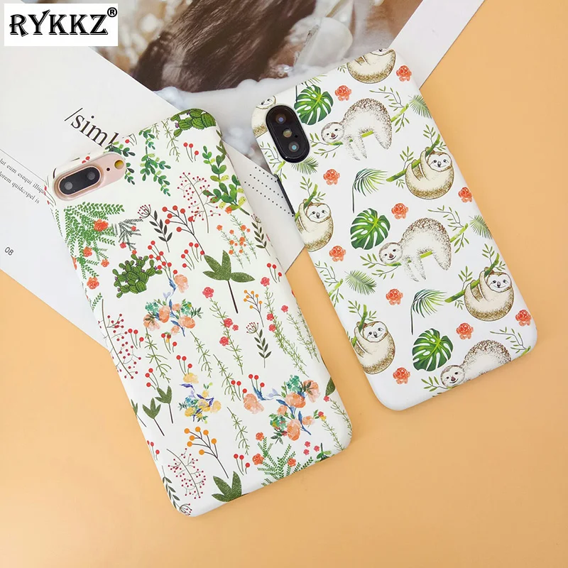 Green Grass Leaf Flower Plants Case for iPhone X Ultra Thin Matte Hard PC Cover Coque 7 8 6 6S Plus Cute Sloth |