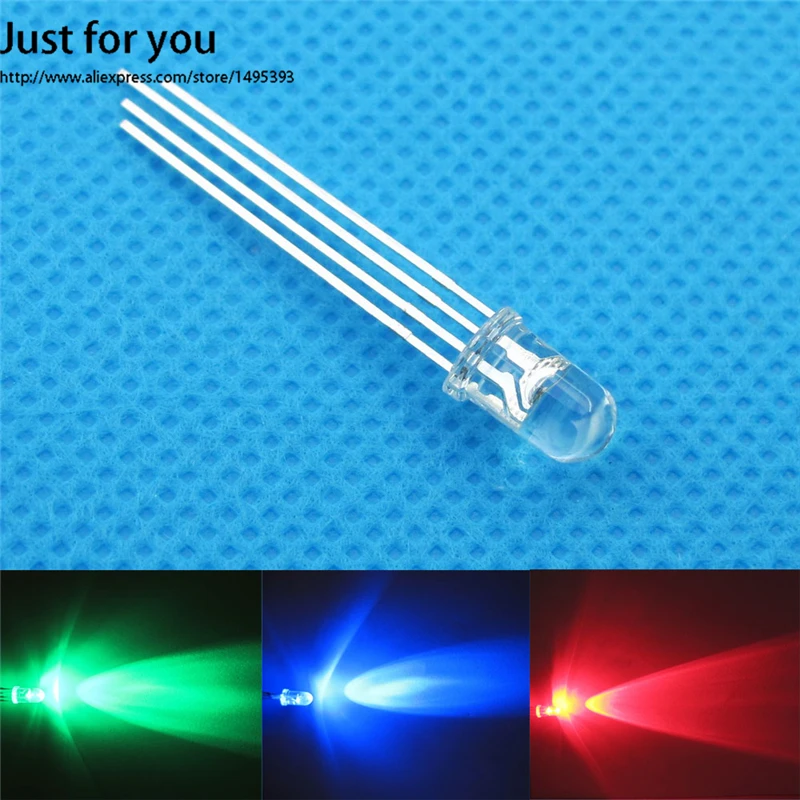 500 шт./лот 5 мм RGB LED Общим Катодом Красный Синий Зеленый Диод Диоды 4-контактный