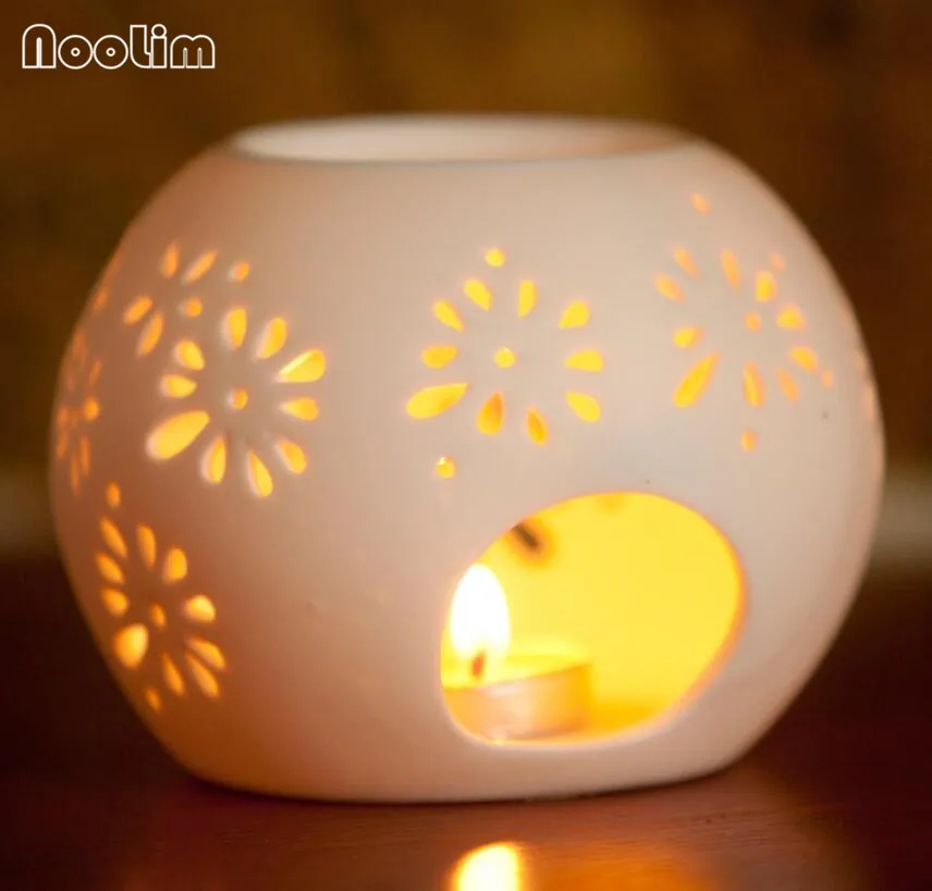 

NOOLIM Creative Pure White Hollow Oil Burner Ceramic Aroma Burner Fresh Air Home DecorUse in living room