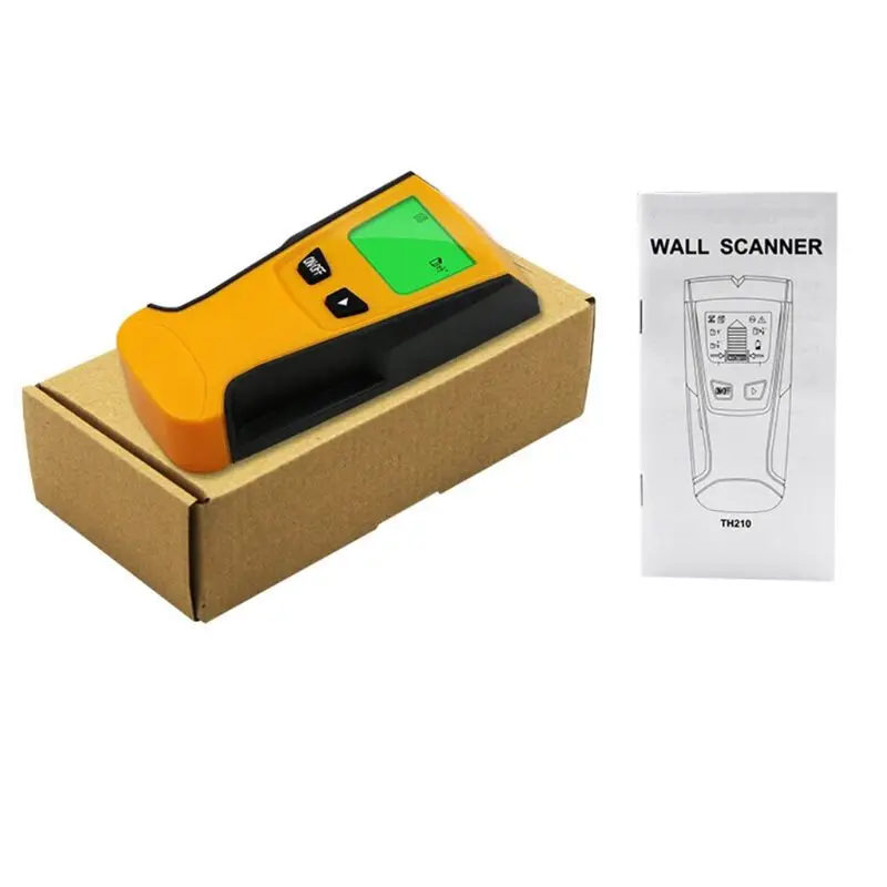 Желтый TH210 измеритель толщины стенок без батареи подсветка соединитель металлический AC проводной сканер настенный металлоискатель электронный автоматический калибр