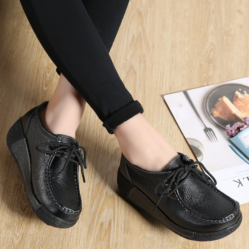 JZZDDOWN genuína mulher sapatos de Couro plataforma