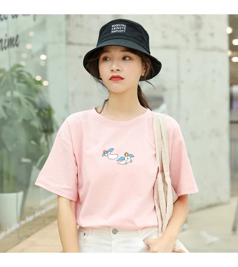 Kawaii Angel Print Women T Shirt Casual Funny Cute Tops Streetwear Hipster Tumblr Female Harajuku Cotton T-Shirts Camiseta Mujer (12)