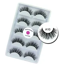 LASGOOS, 5 пар,, настоящая норка, Сибирский 3D, грязный крест, 13 мм, для повседневной школы, искусственные ресницы, свадебный макияж для глаз, A10