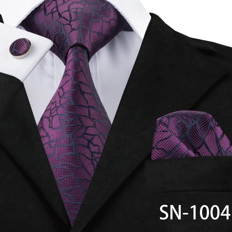 SN-1004 Hi-Tie, роскошные шелковые фиолетовые галстуки с цветочным узором пейсли для мужчин, набор галстуков и носовых платков, модные дизайнерские деловые свадебные мужские галстуки - Цвет: SN-1004