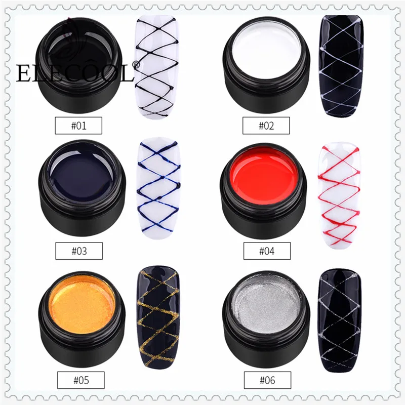 

ELECOOL 5ML Nail Gel Point Line Painting Poly Gel Varnish Creative Wire Pulling Silk Nail Design Gel Nail Polish 6 Color TSLM1