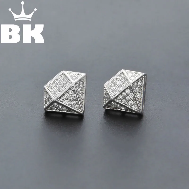 

Hip Hop Full Iced Out Cz Simulated Diamonds Earring Silver Color Irregular Copper Earring High Quality Women Accessories