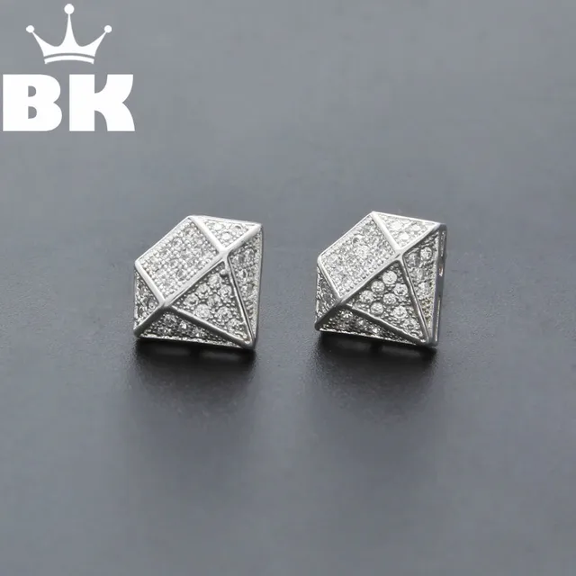 Hip Hop Full Iced Out Cz Simulated Diamonds Earring Silver Color Hip Hop Full Iced Out Cz Simulated Diamonds Earring Silver Color Irregular Copper High Quality